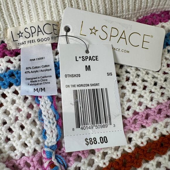#52- NWT- L*SPACE On The Horizon Crochet Boho Cover Up Shorts Size M Ret$88 - Picture 8 of 8